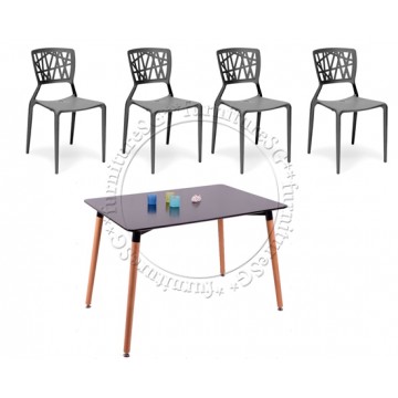 Santiago Dining Table Set (Table+4 Chairs) Black