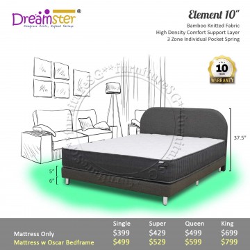 Dreamster Element 10" Pocketed Spring Mattress | FOC Pillow