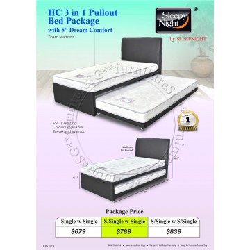 Sleepy Night HC 3 in 1 Pullout Bed Package (With 5 inch Dream Comfort Mattress)