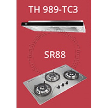 Tecno slim hood with revolutionary 3-motor design and LED touch control (TH989-TC3) + Tecno 90cm Built-In Hob (SR-888)