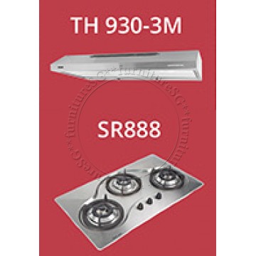 Tecno slim hood with revolutionary 3 motor design (TH930-3M) + Tecno 90cm Built-In Hob (SR-888)