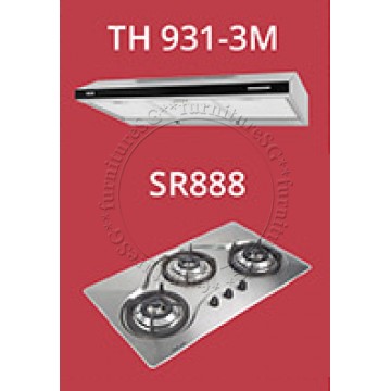 Tecno 90cm slim hood with revolutionary 3 motor design and black acrylic panel (TH931-3M) + Tecno 90cm Built-In Hob (SR-888)
