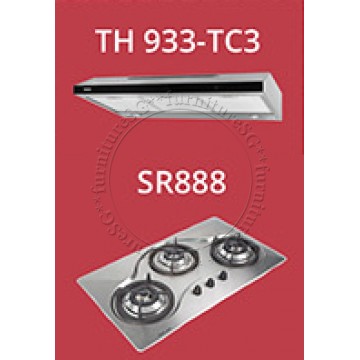 Tecno 90cm slim hood with revolutionary 3-motor design and LED touch control (TH933-TC3) + Tecno 90cm Built-In Hob (SR-888) 