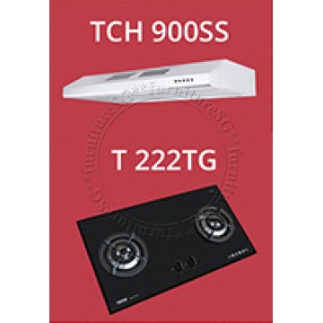 Tecno Slim Line Designer Hood with Maxi-Flow Motor (TCH 900SS) + Tecno 2 Burner 90cm Tempered Glass Hob (T222TG)