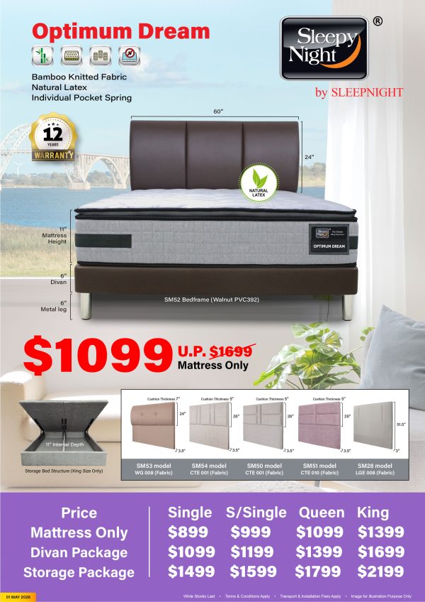Sleepy Night Optimum Dream Pocketed Spring Mattress With Bedframe