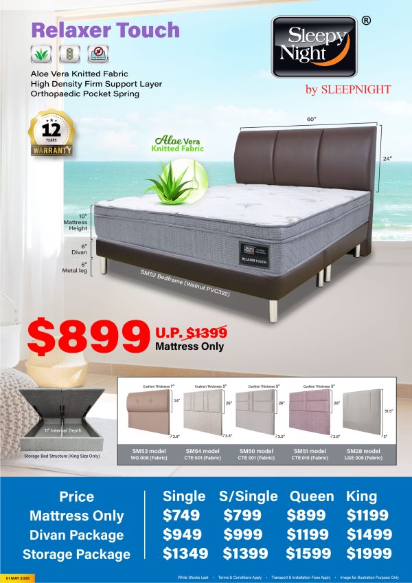 Sleepy Night Relaxer Touch Pocketed Spring Mattress With Bedframe