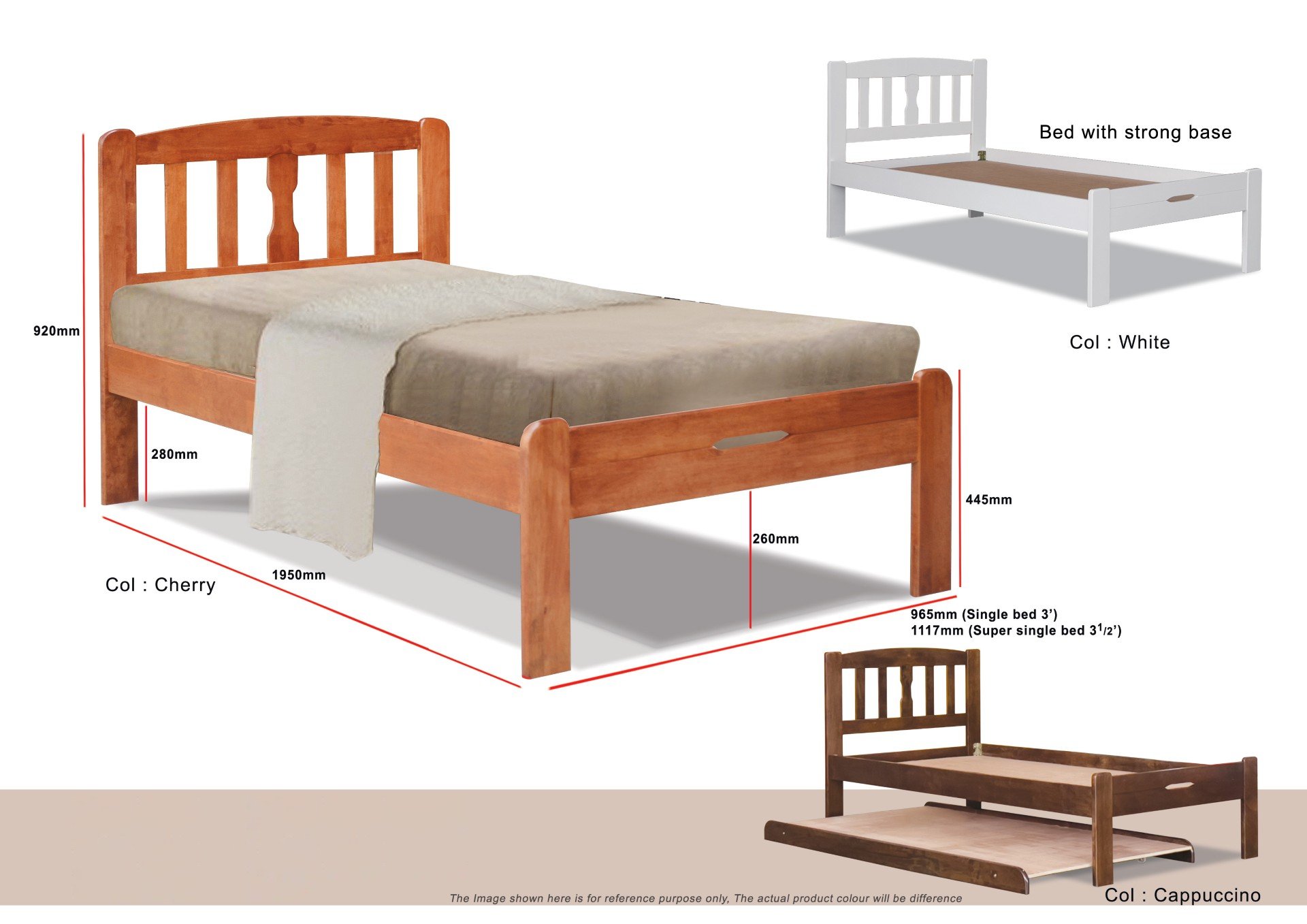 Wooden Bed WB1021 (Available in 3 Colors)