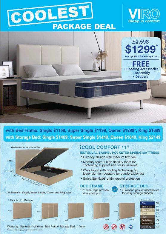 Viro iCool Comfort 10.5" Pocketed Spring Mattress & Bed Bundle