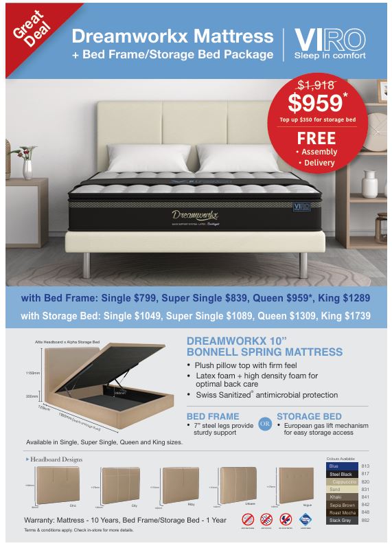 Viro Dreamworkx Latex Back Support Spring Mattress + Bedframe Bundle Promo (10% OFF - CODE : FSGVIRO10)