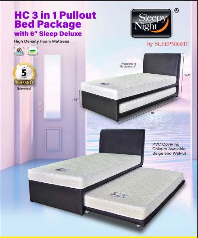 Sleepy Night HC 3 in 1 Pullout Bed Package (With 6 inch Sleep Deluxe Mattress)