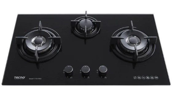 Tecno T733TRSV - 76cm Tempered Glass Gas Hob 3 Burners