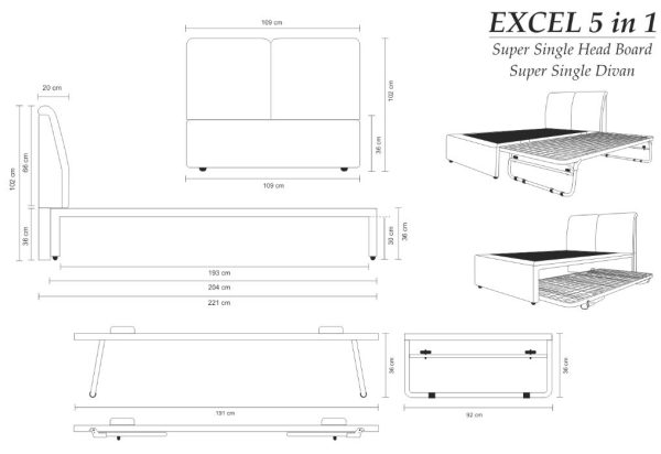 MaxCoil 5 in 1 Bed EXCEL with Power Foam Mattress Set