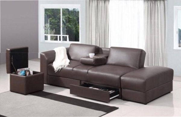 Jacob 3 Seater Faux Leather Storage Sofa (Brown)
