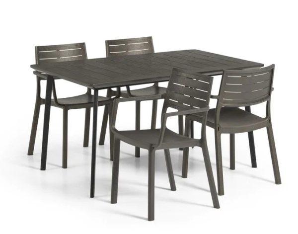 METALEA OUTDOOR DINING TABLE + METALINE CHAIR SET BRONZE