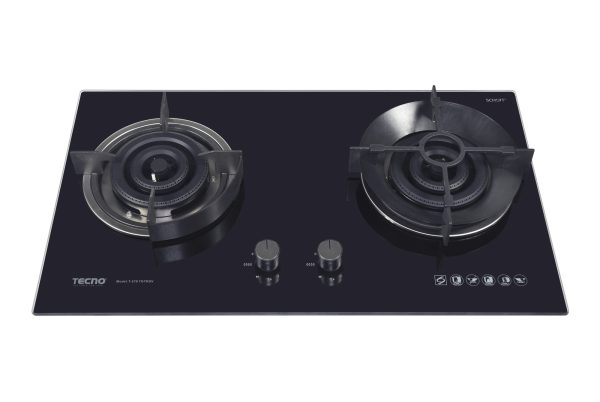 Tecno T278TGTRSV - 78cm Tempered Glass Gas Hob 2 Burners