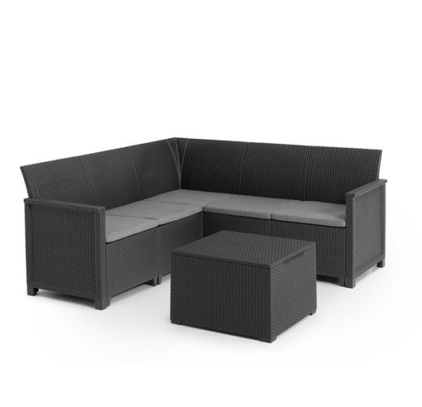 EMMA 5 SEATER L SHAPE CORNER OUTDOOR SOFA SET GRAPHITE
