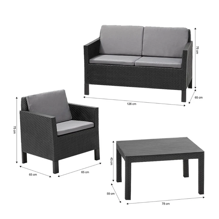 Allibert - Chicago Outdoor Sofa 4 PC set Graphite