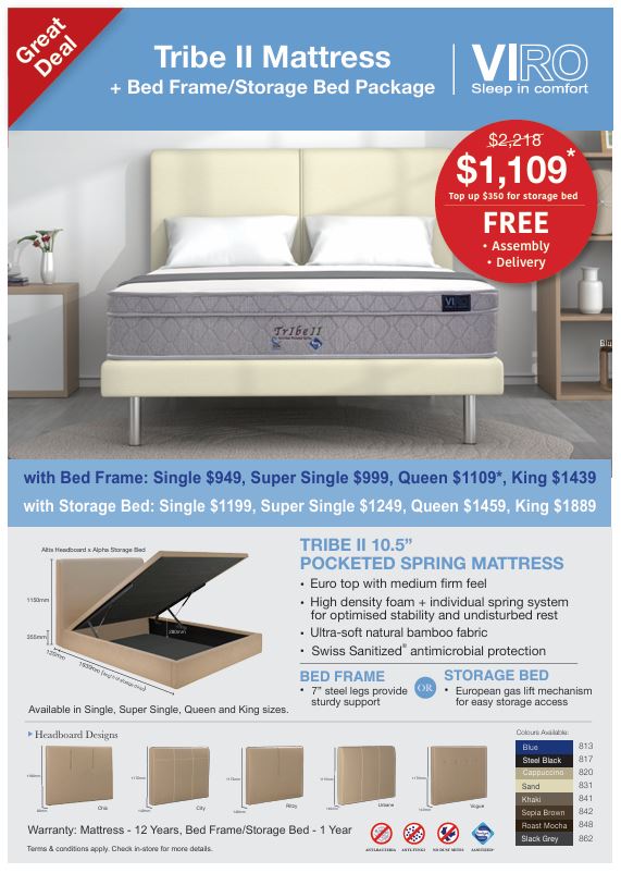 Viro Tribe II Pocketed Spring Mattress +Divan or Storage Bundle Promo (10% OFF - CODE : FSGVIRO10)