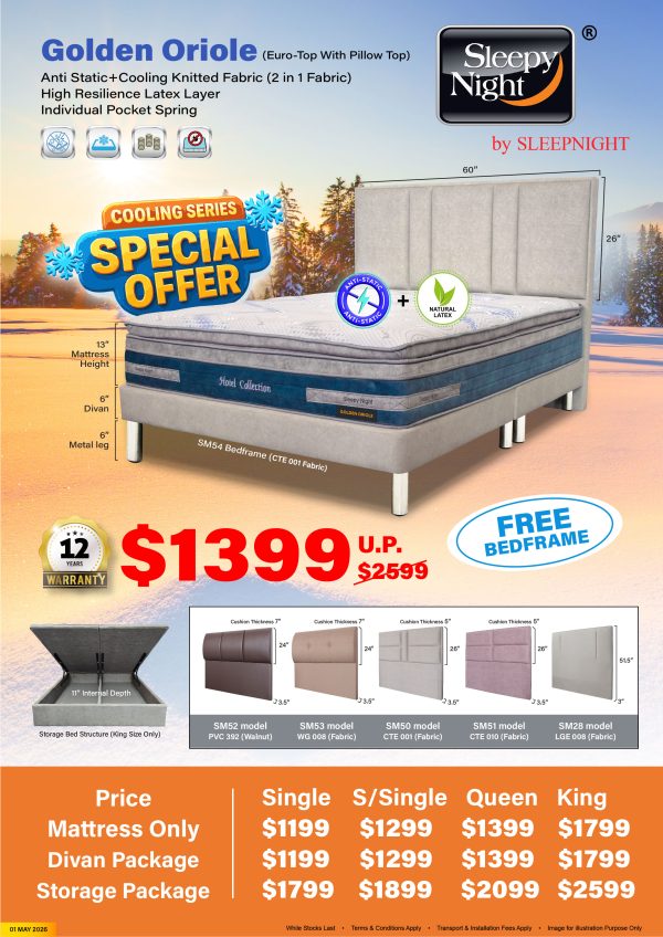 Sleepy Night Golden Oriole Pocket Spring Mattress & Bed Set