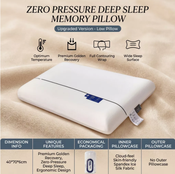 Deep Sleep Memory Foam Pillow 1100g Back Side Sleeper