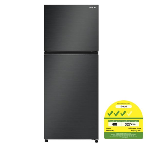 Hitachi 374L 2-Door Fridge - Brilliant Black (HRTN6408SBBKSG)