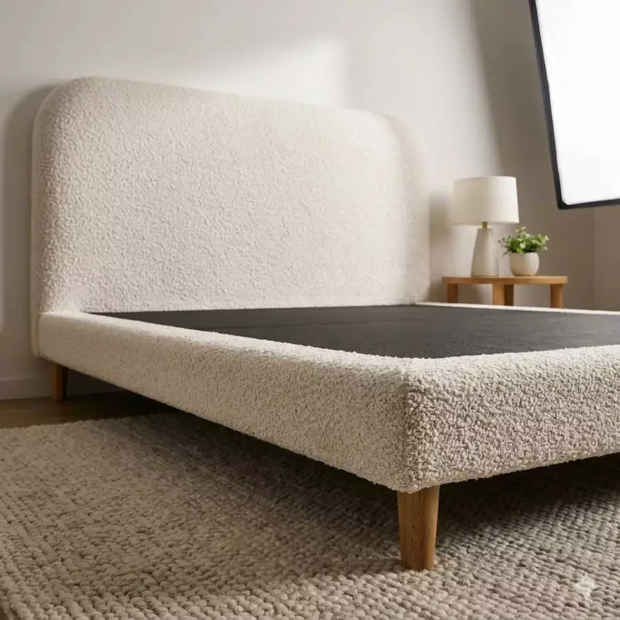 Modern Luxe Minimalist Fabric Wooden Legs Bedframe