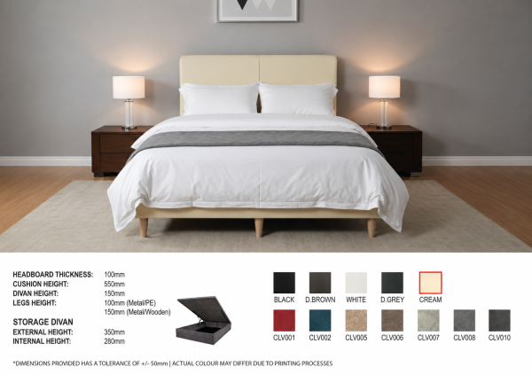 Faux Leather / Fabric Divan or Storage Bed LB1237 - Available in 12 colors