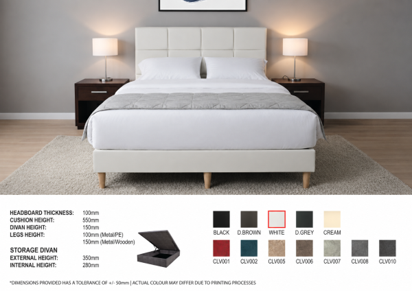 Faux Leather / Fabric Divan or Storage Bed LB1238 - Available in 12 colors