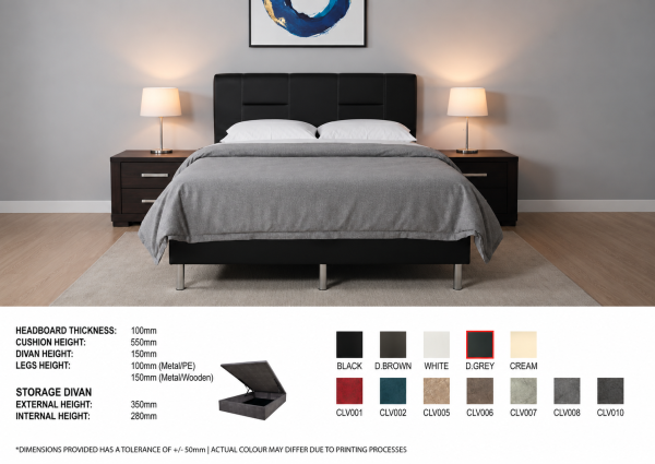 Faux Leather / Fabric Divan or Storage Bed LB1239 - Available in 12 colors