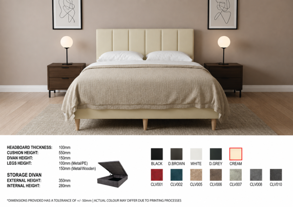 Faux Leather / Fabric Divan or Storage Bed LB1240 - Available in 12 colors