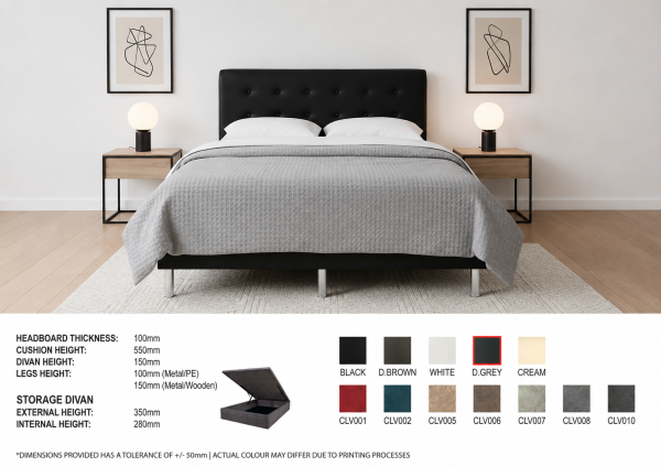 Faux Leather / Fabric Divan or Storage Bed LB1241 - Available in 12 colors