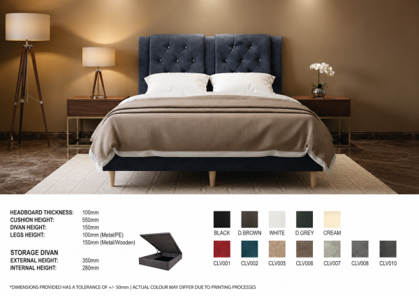 Faux Leather / Fabric Divan or Storage Bed LB1242 - Available in 12 colors