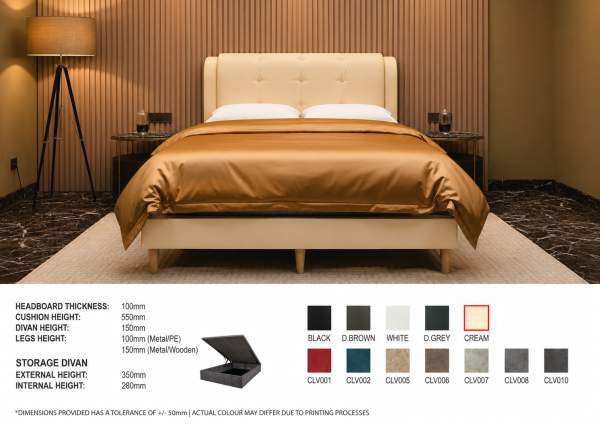Faux Leather / Fabric Divan or Storage Bed LB1243 - Available in 12 colors