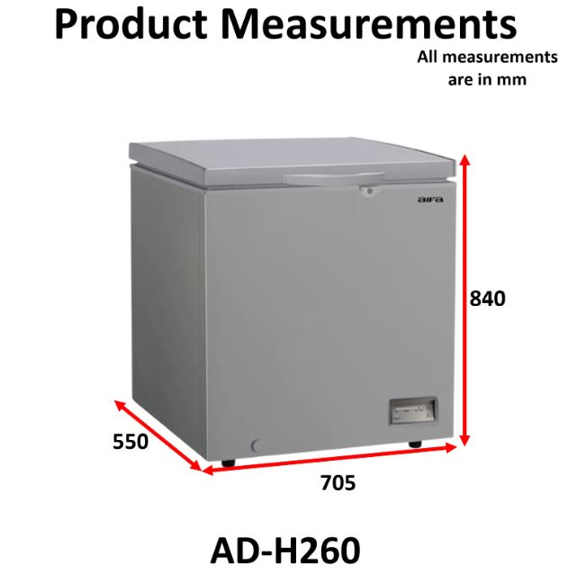 Aifa Commercial Chest Freezer, 145L Capacity, Top Opening Door - AD-H260