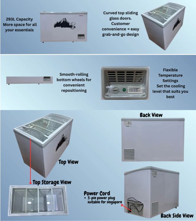 AIFA AD-WG293 Sliding Door Chest Freezer, 293L Capacity, Easy access and Efficient storage