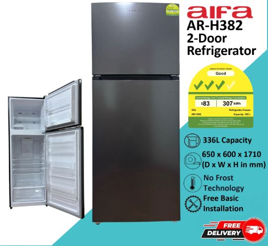 Aifa 2 Door Refrigerator - Top Freezer, No Frost Technology, 330L - AR-H382