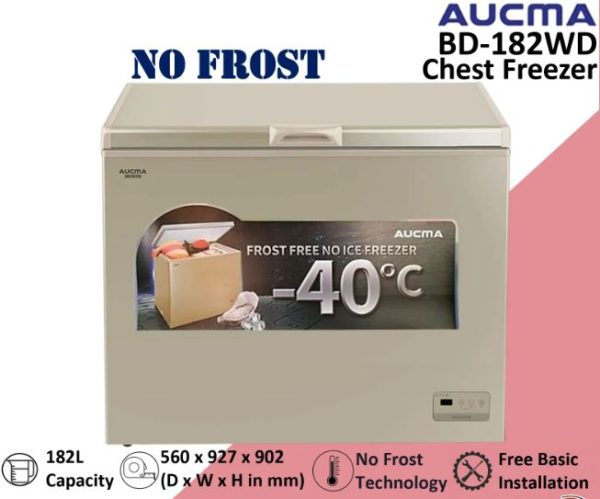 Aucma Commercial Chest Freezer, No Frost, 182L Capacity, Top Opening Door - BD-182WD