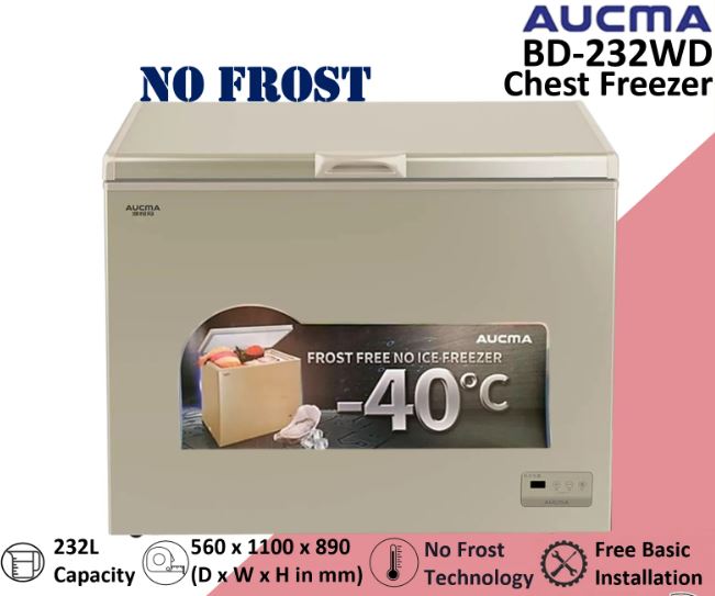 Aucma Commercial Chest Freezer, No Frost, 232L Capacity, Top Opening Door - BD-232WD