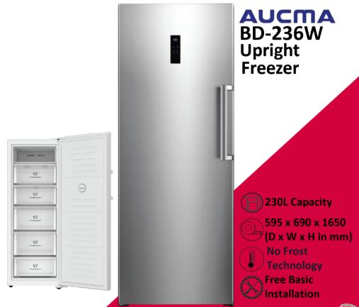 Aucma Upright Standing Freezer, Spacious drawers, 230L Capacity - BD-236W