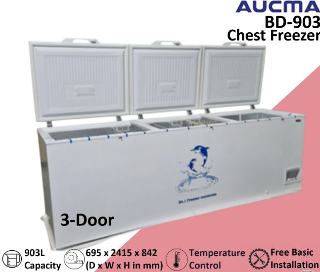 Aucma BD-903 3-Door Chest Freezer, 903L capacity, Ideal for large households or commercial settings