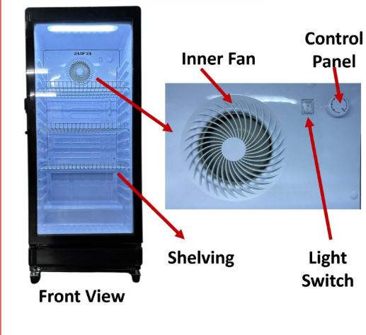 AIFA Standing Chiller, Adjustable Shelving, 165L Capacity, Lightings, Glass Door - LSC-180X