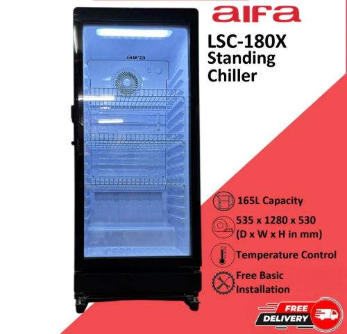 AIFA Standing Chiller, Adjustable Shelving, 165L Capacity, Lightings, Glass Door - LSC-180X