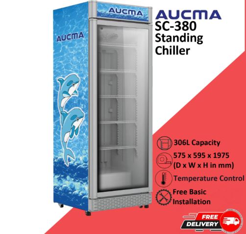 Aucma SC-380 Standing Chiller Showcase, 365L capacity, Ventilation Cooling System