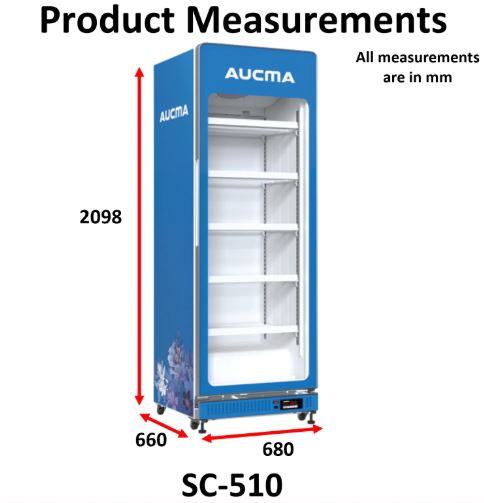 Aucma SC-510 Chiller Showcase, 508L, Step compartment for more display, Air Cooling