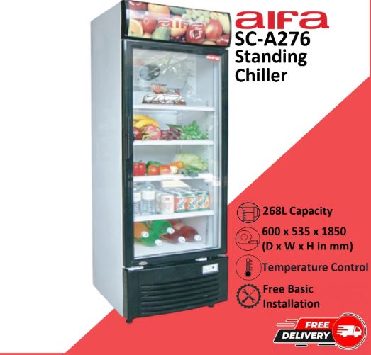 Aifa Chiller Showcase 268L Temperature Control Settings & Key Door Lock & Lighting- SC-A276