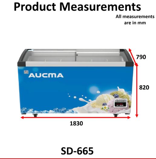 Aucma Sliding Door Chest Freezer, Frameless glass door design, 665L Capacity - SD-665