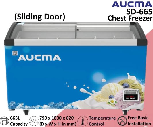 Aucma Sliding Door Chest Freezer, Frameless glass door design, 665L Capacity - SD-665