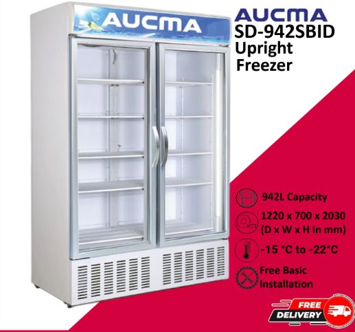 Aucma SD-942SBID Upright No Frost Ventilated Display Freezer, -15°C to -22°C, 942L capacity