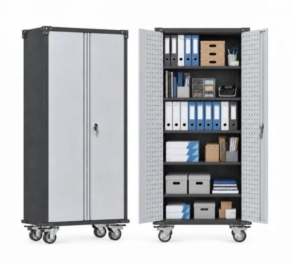 SteelMax Tall Utility Tools Storage Cabinet with wheels Grey