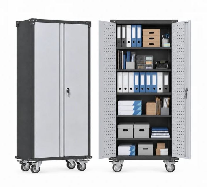 SteelMax Tall Utility Tools Storage Cabinet with wheels Grey